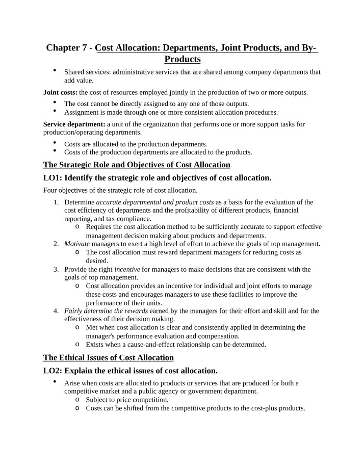 Objectives, Ethical Issues, and Cost Allocation Strategies