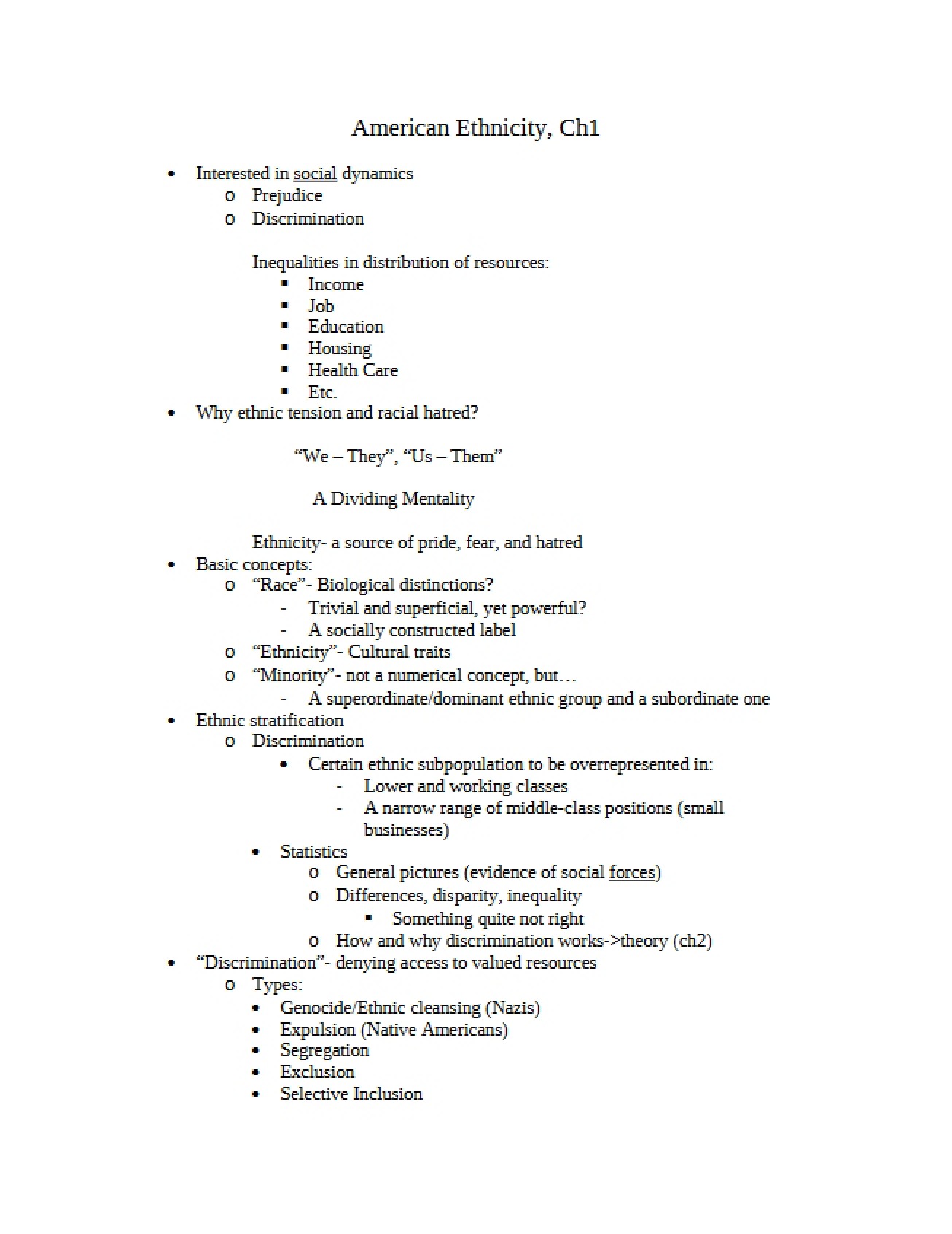 First Chapter of American Ethnicity