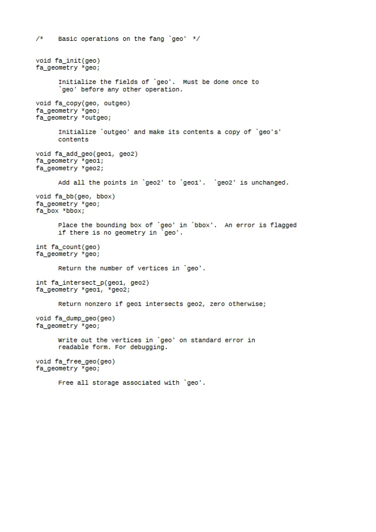 Geo Basic Operations on Fang