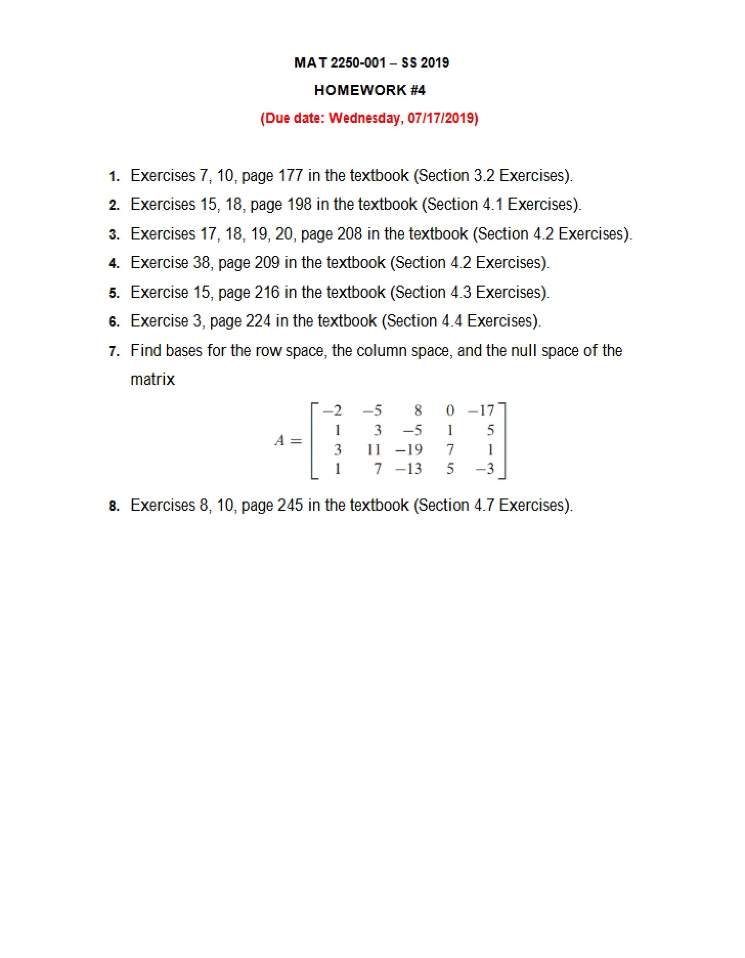 Homework 4 Solutions MAT 2250