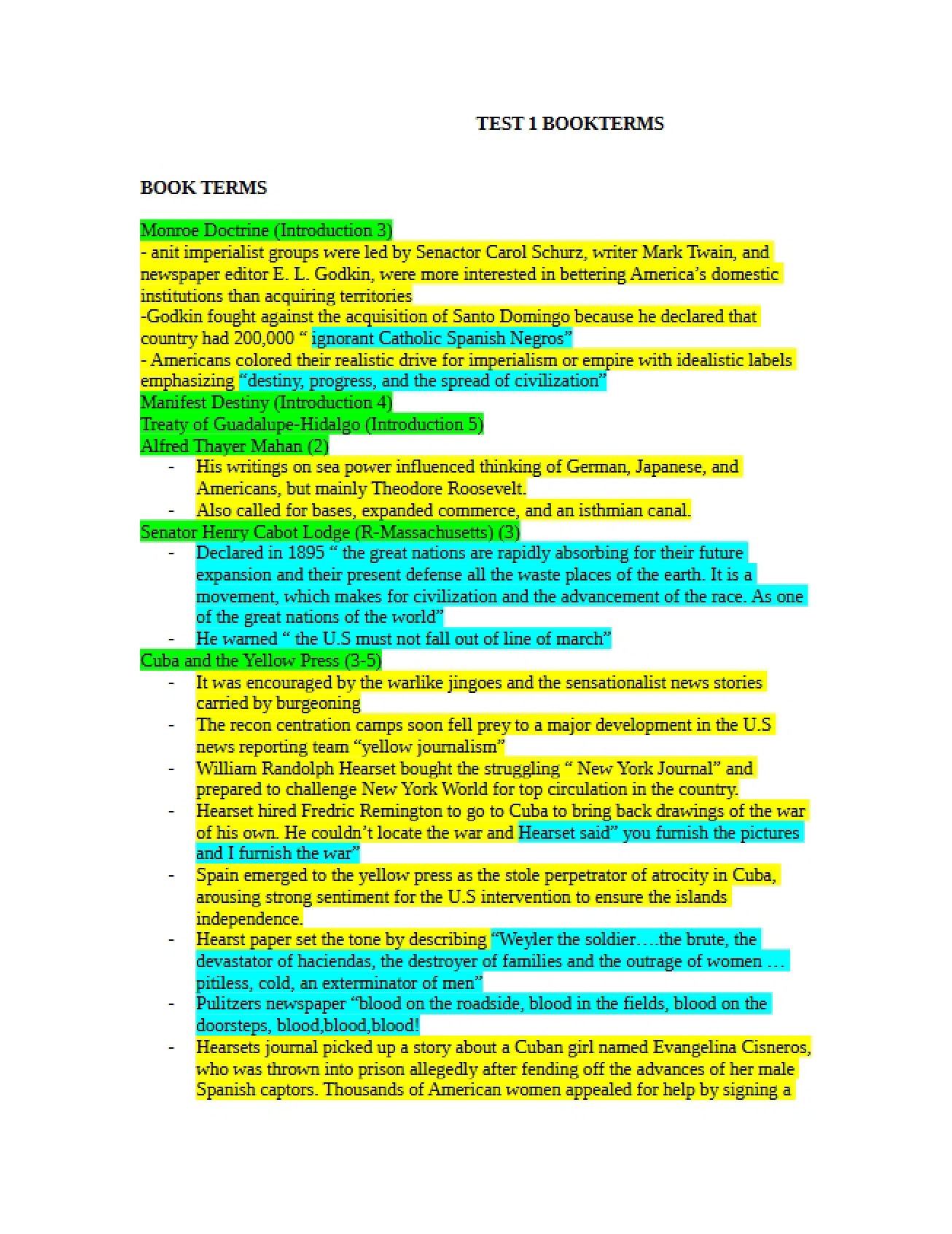 List of Book Terms for the First Test