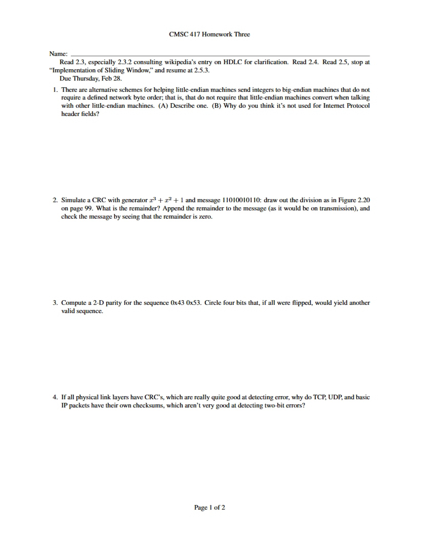 Problem Set Three for Computer Networks