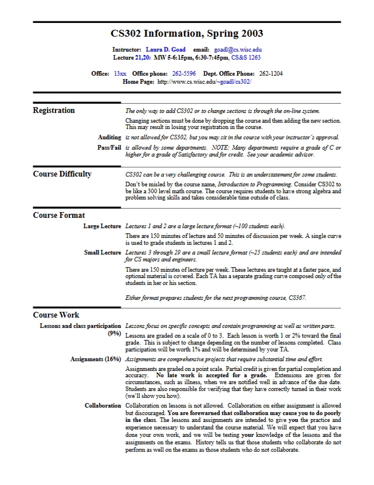 Syllabus for CS 302