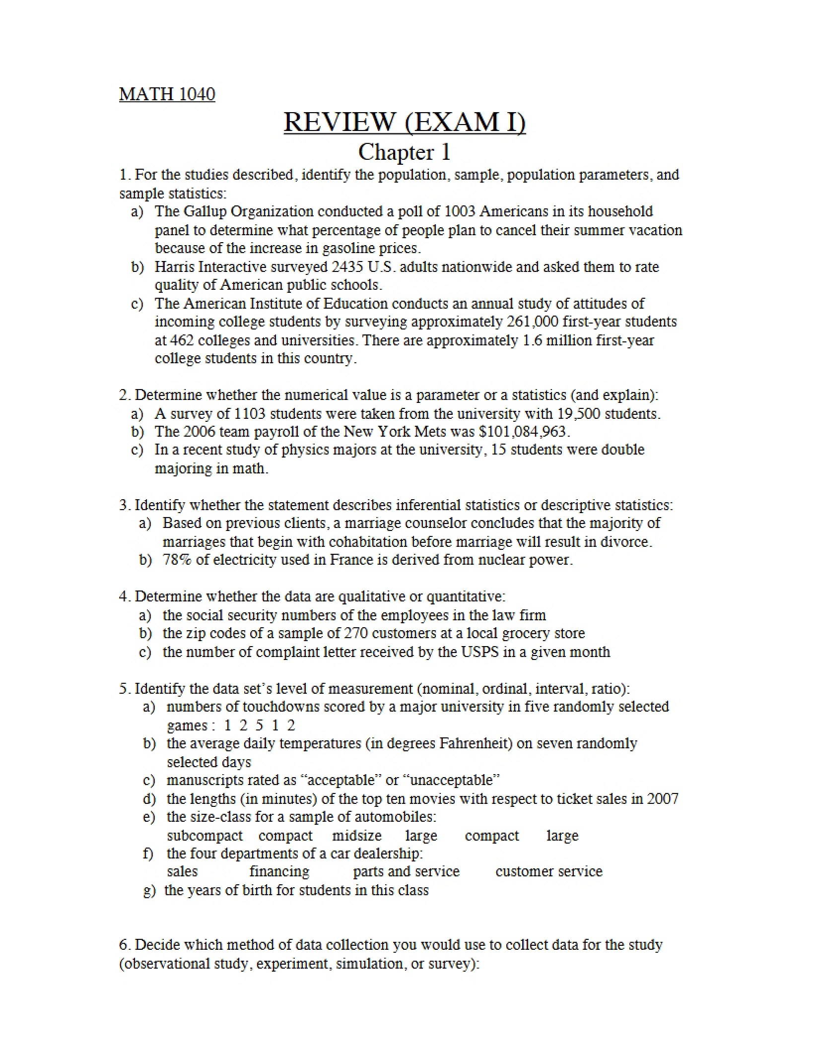 Exam 1 Review Material