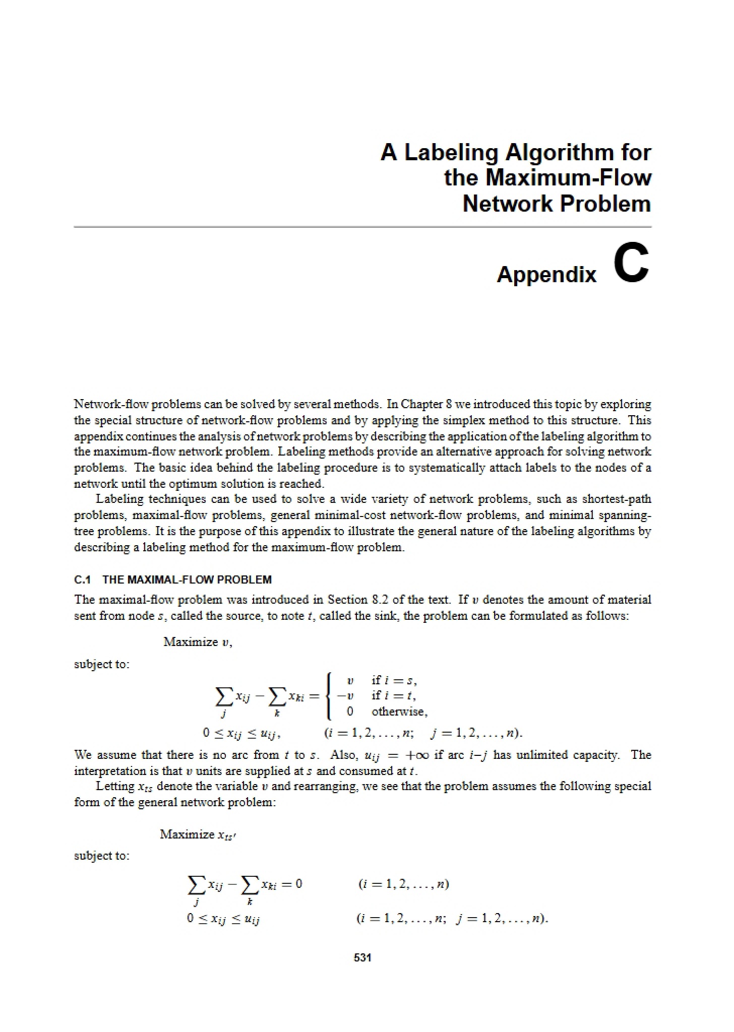 Max-Flow Network Problem Labeling Algorithm