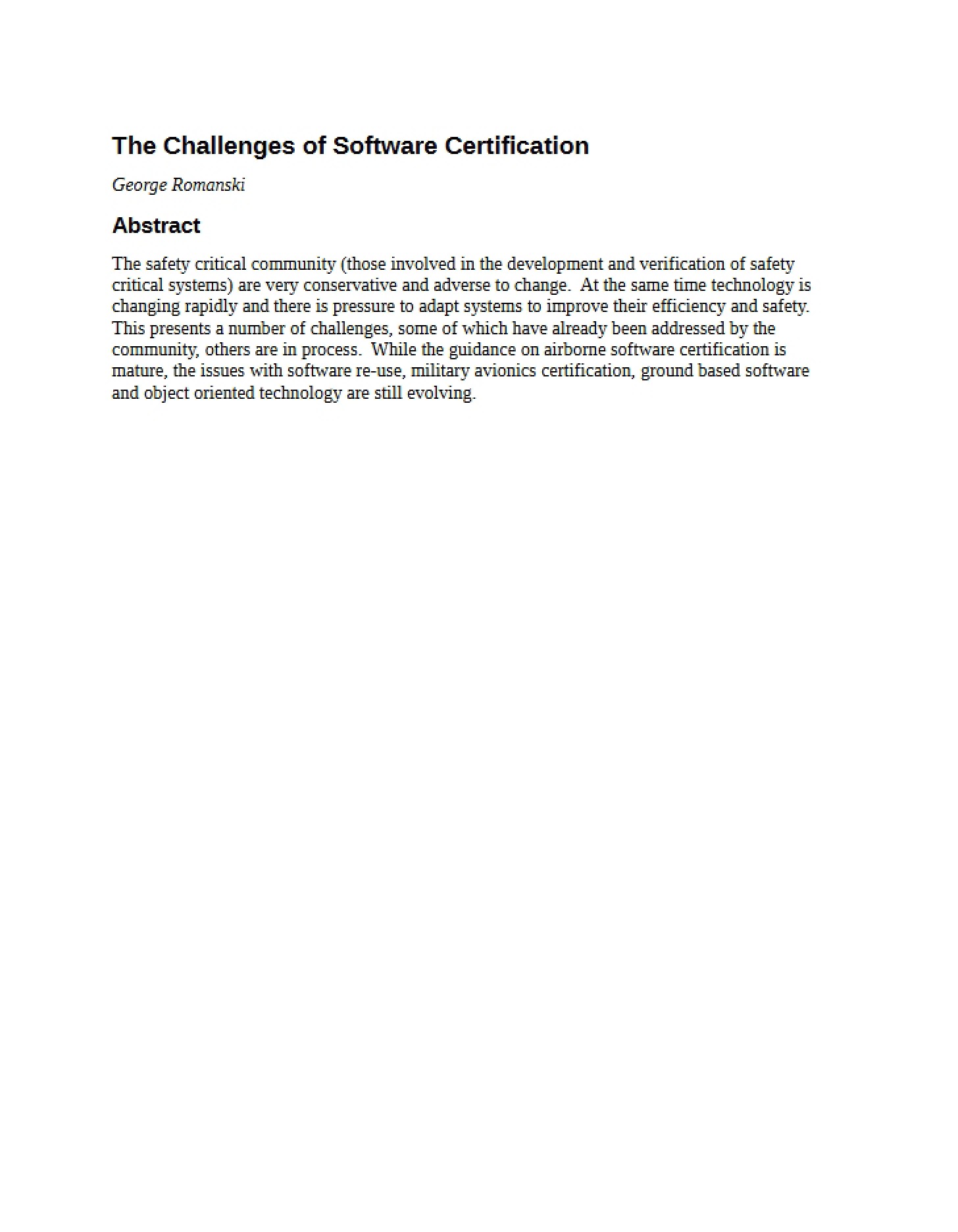 Certification Challenges for Software