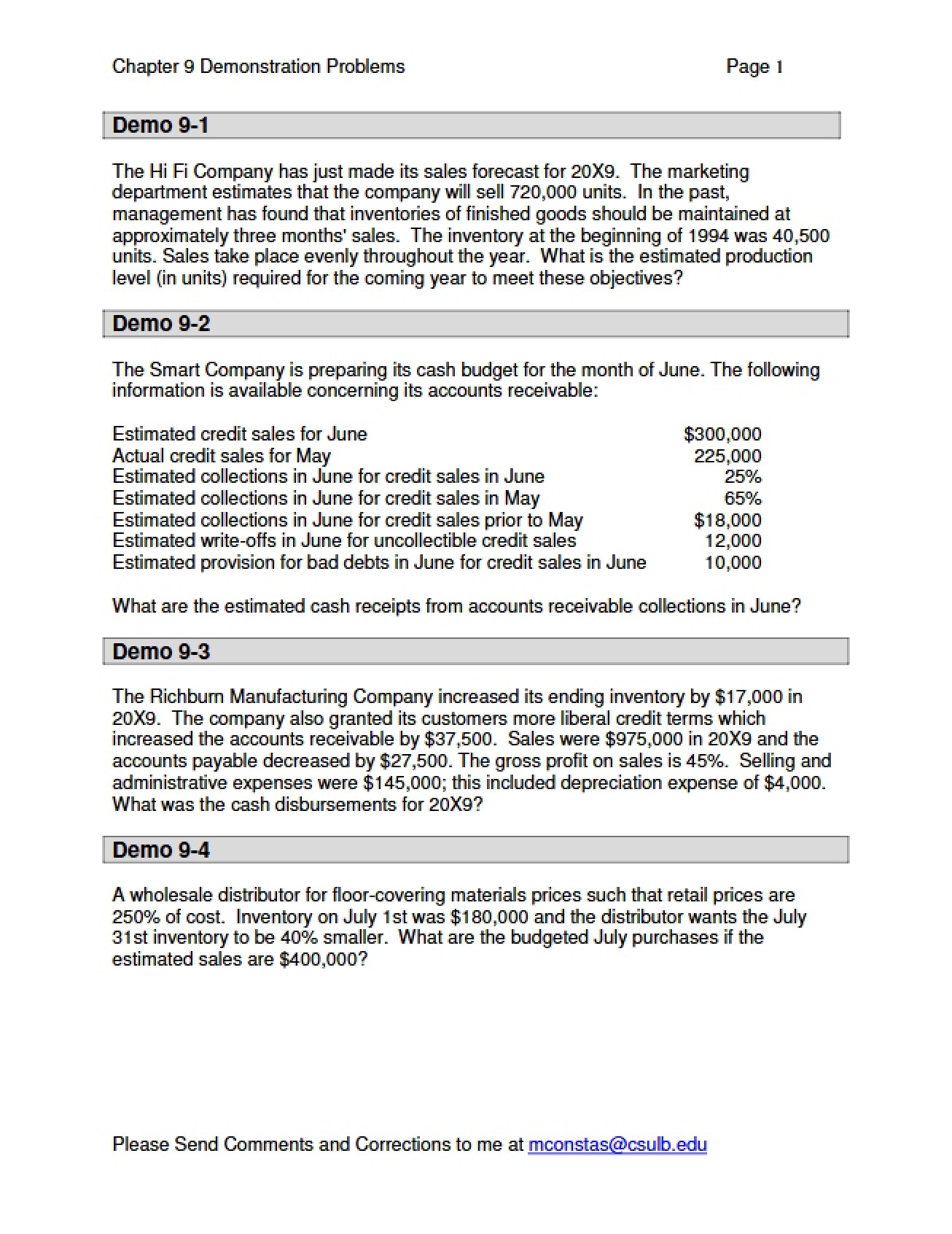 Demonstration Problems for Chapter 9