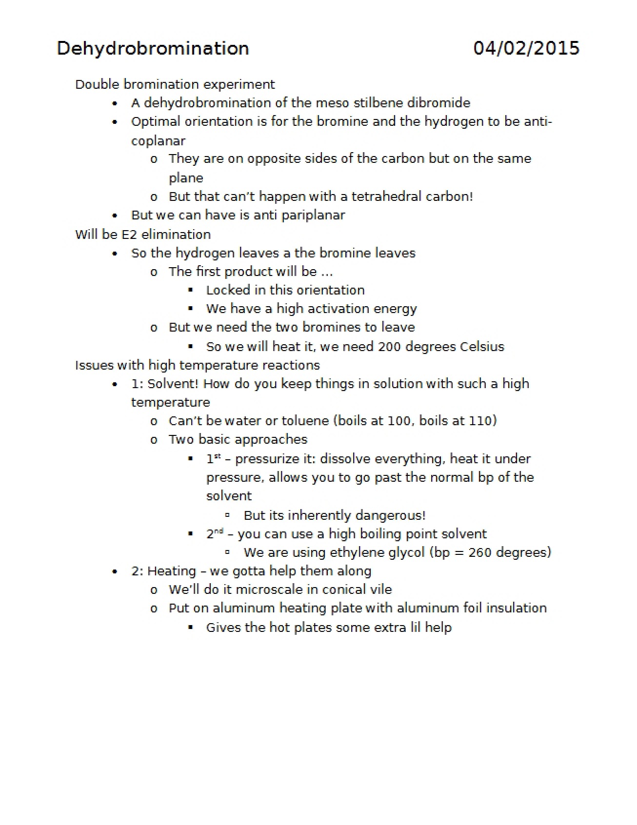 Reaction of Dehydrobromination