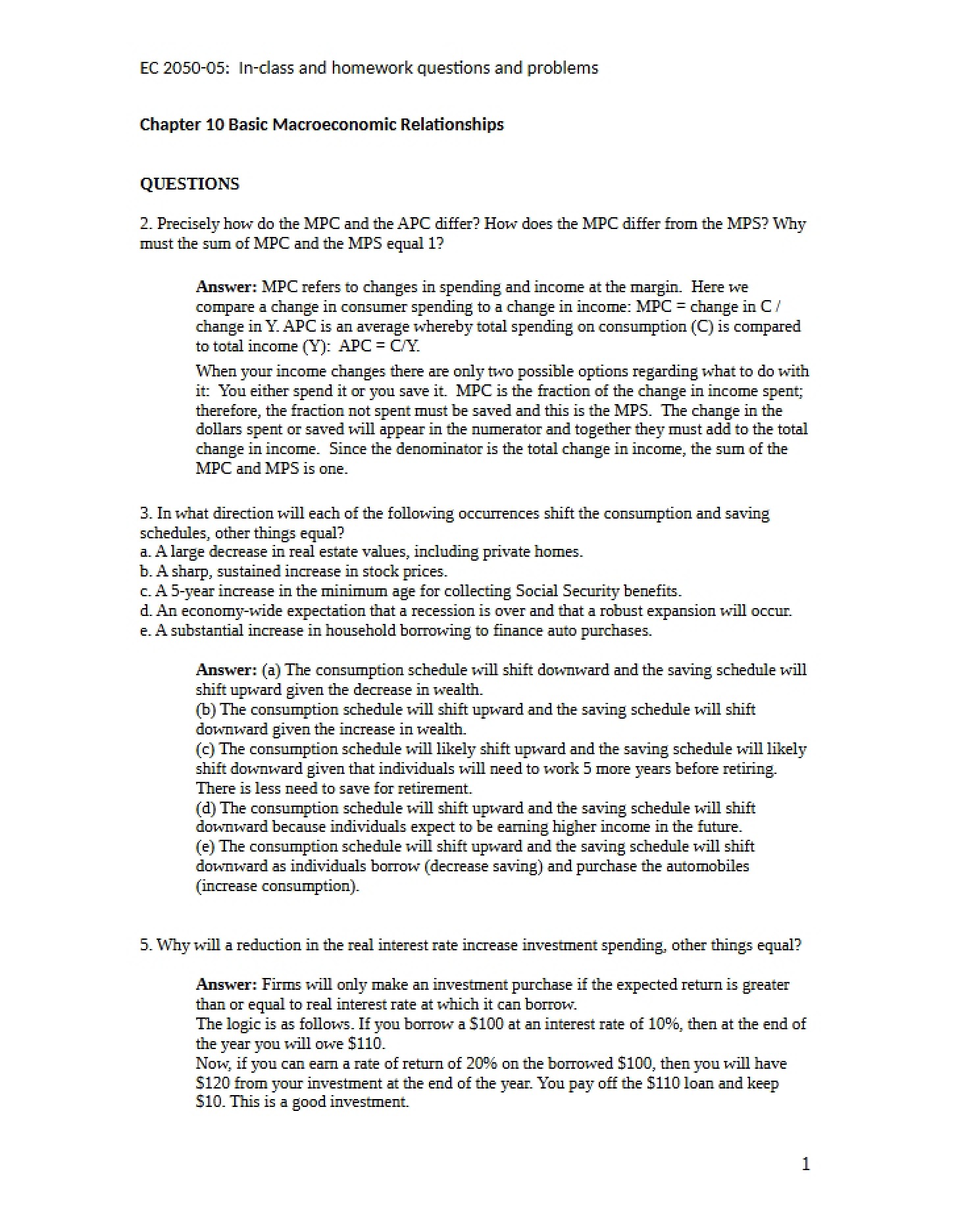 Answers Ch 10, 11, & 12