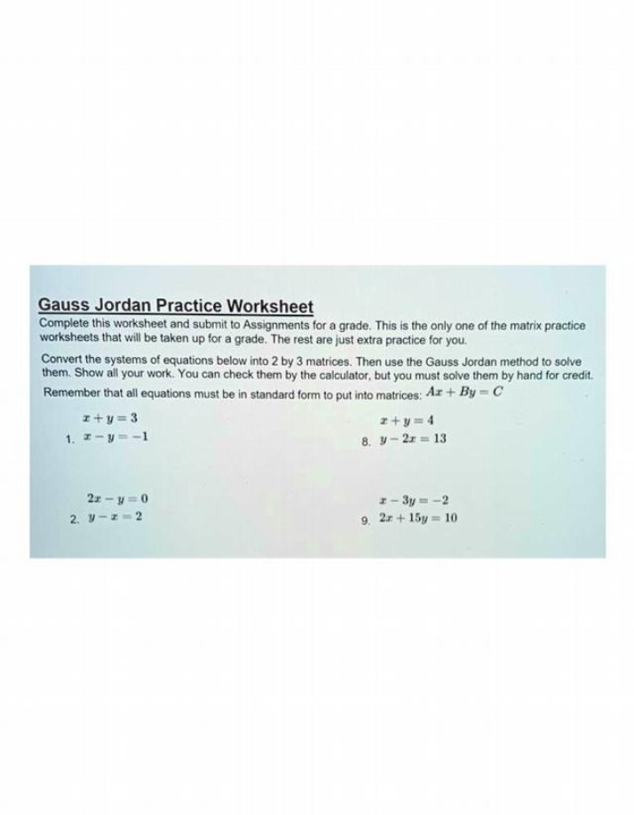 Practice Worksheet - Gauss-Jordan