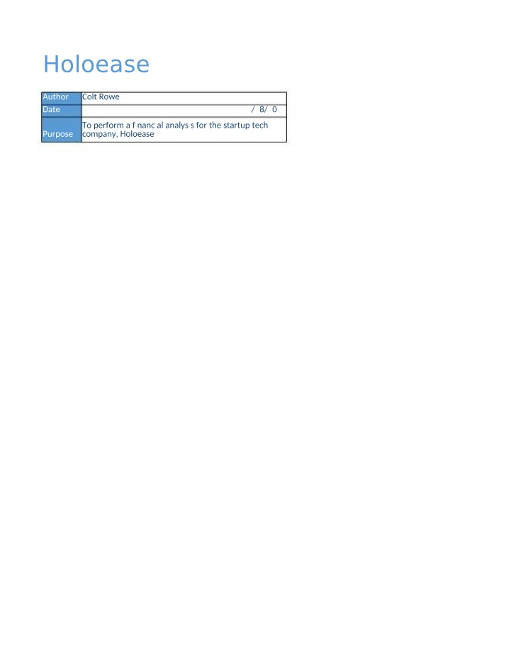 Financial Analysis of Holoease