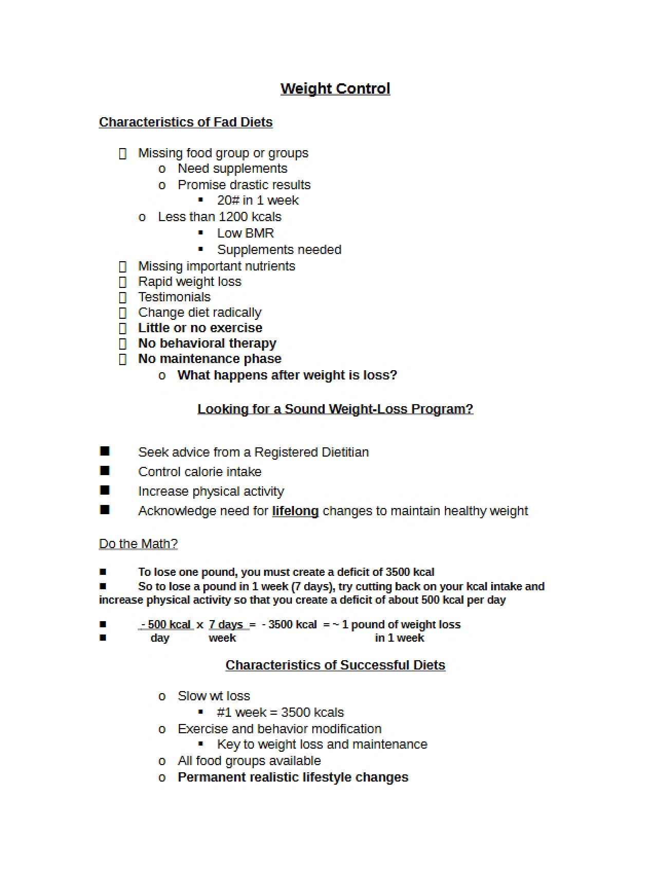 Controlling Weight