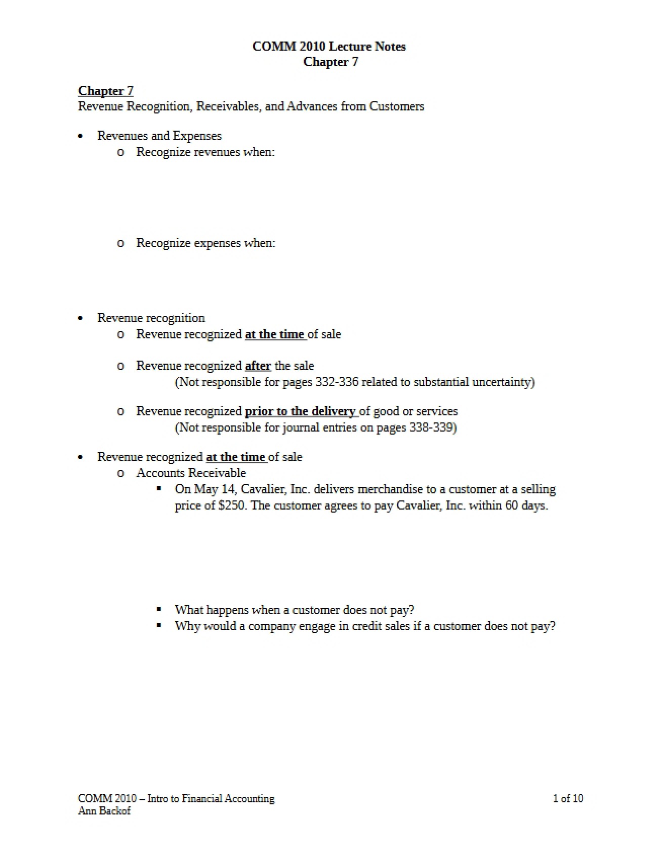 Notes for Chapter 7