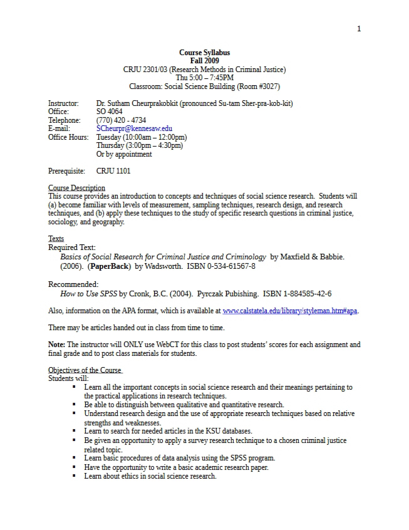In-depth Syllabus for a Course on Research Methods in Criminal Justice