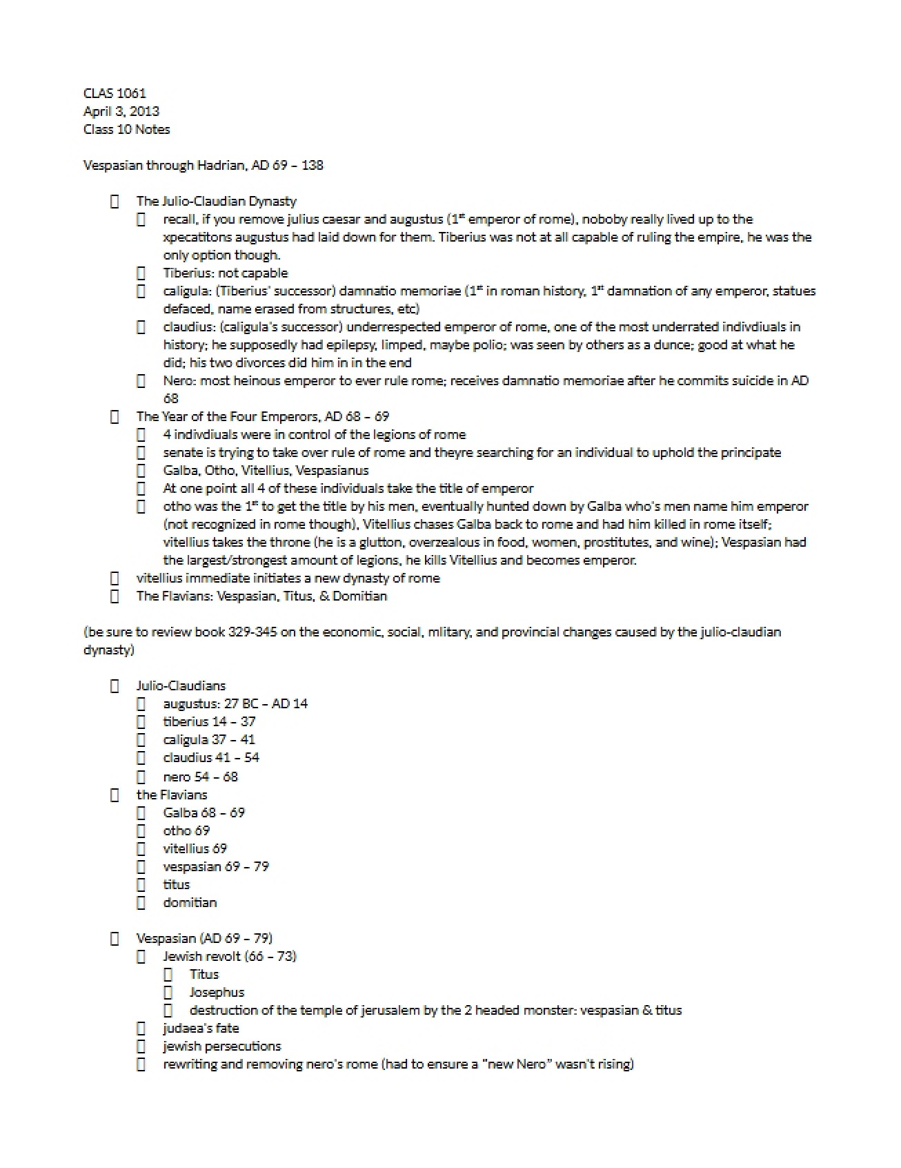Tenth Class Notes for The Rise and Fall of Ancient Rome