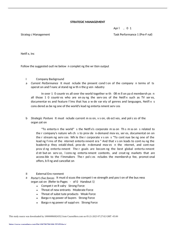Strategic Management - Term Paper 1
