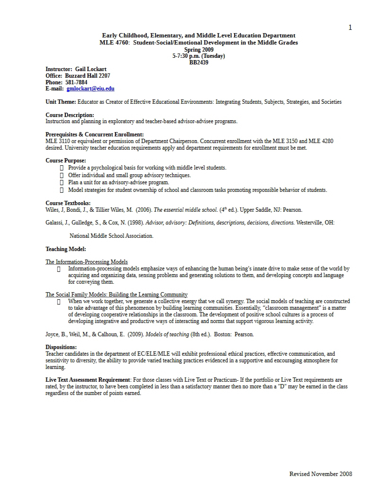 Middle Grades Development Course Outline