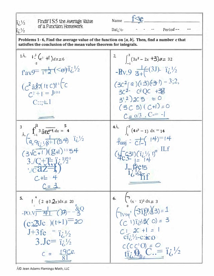 Homework Solutions - Average Value of a Function