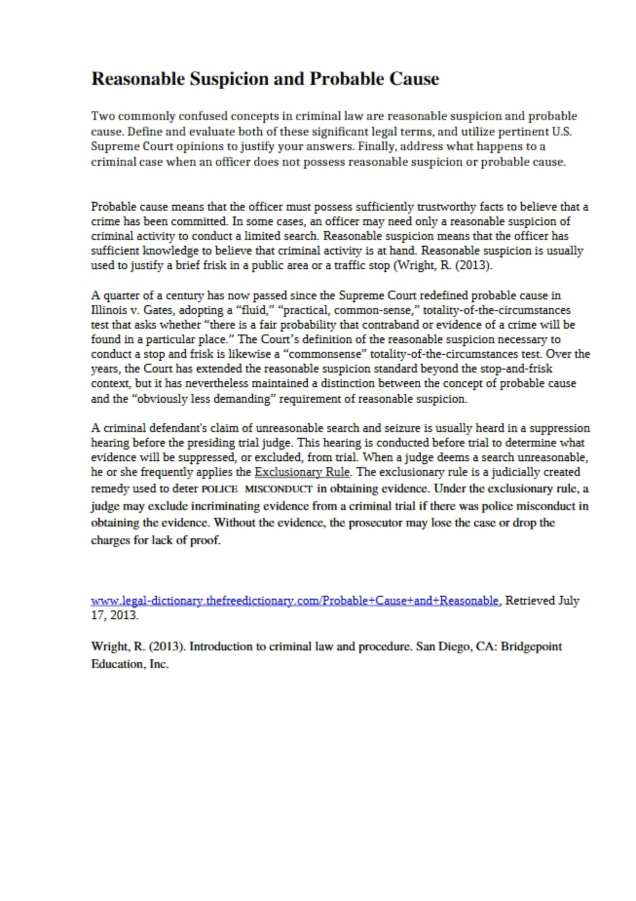 Probable Cause and Reasonable Suspicion