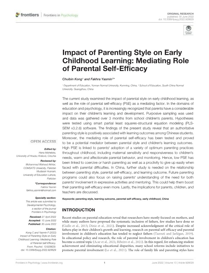 Parenting Style Impact on Early Childhood Learning