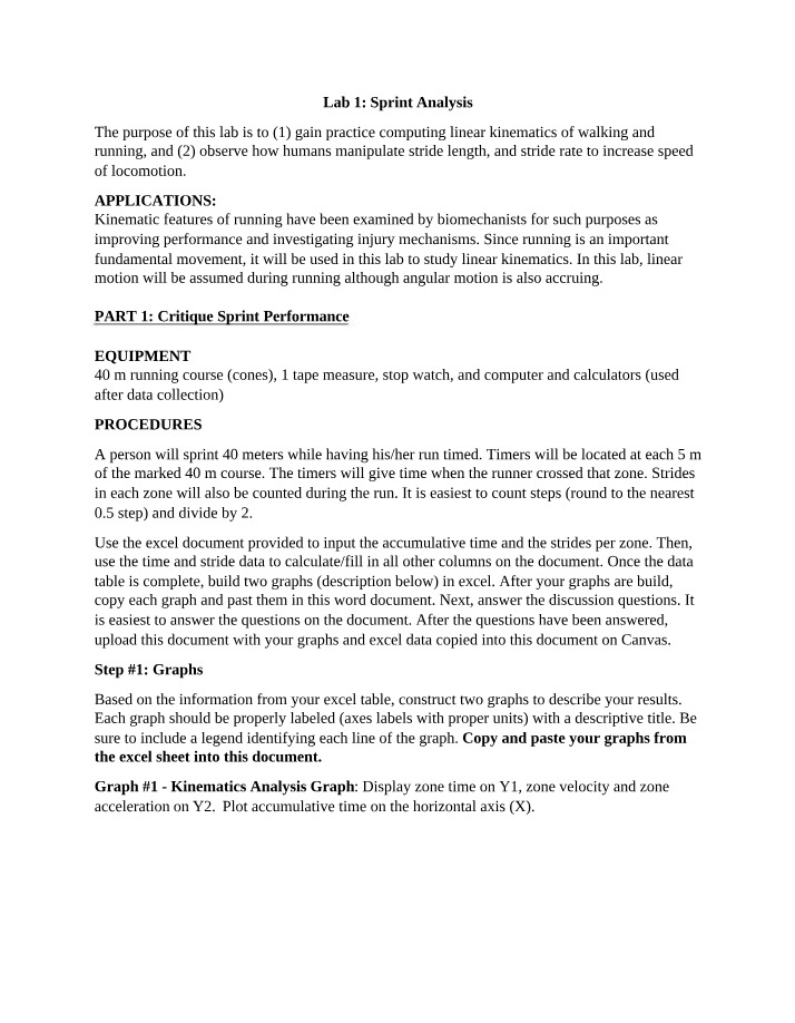 Sprint Analysis - Kinematic Features and Performance