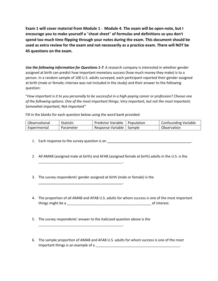Review Questions for Exam 1