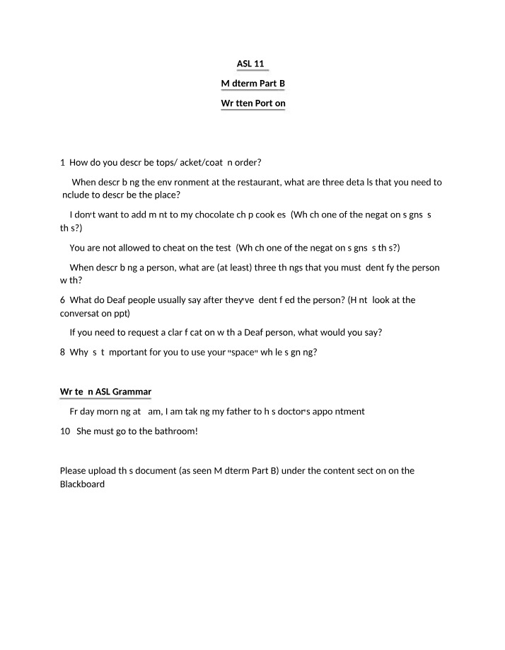 Midterm Part B - ASL 114 Written Portion