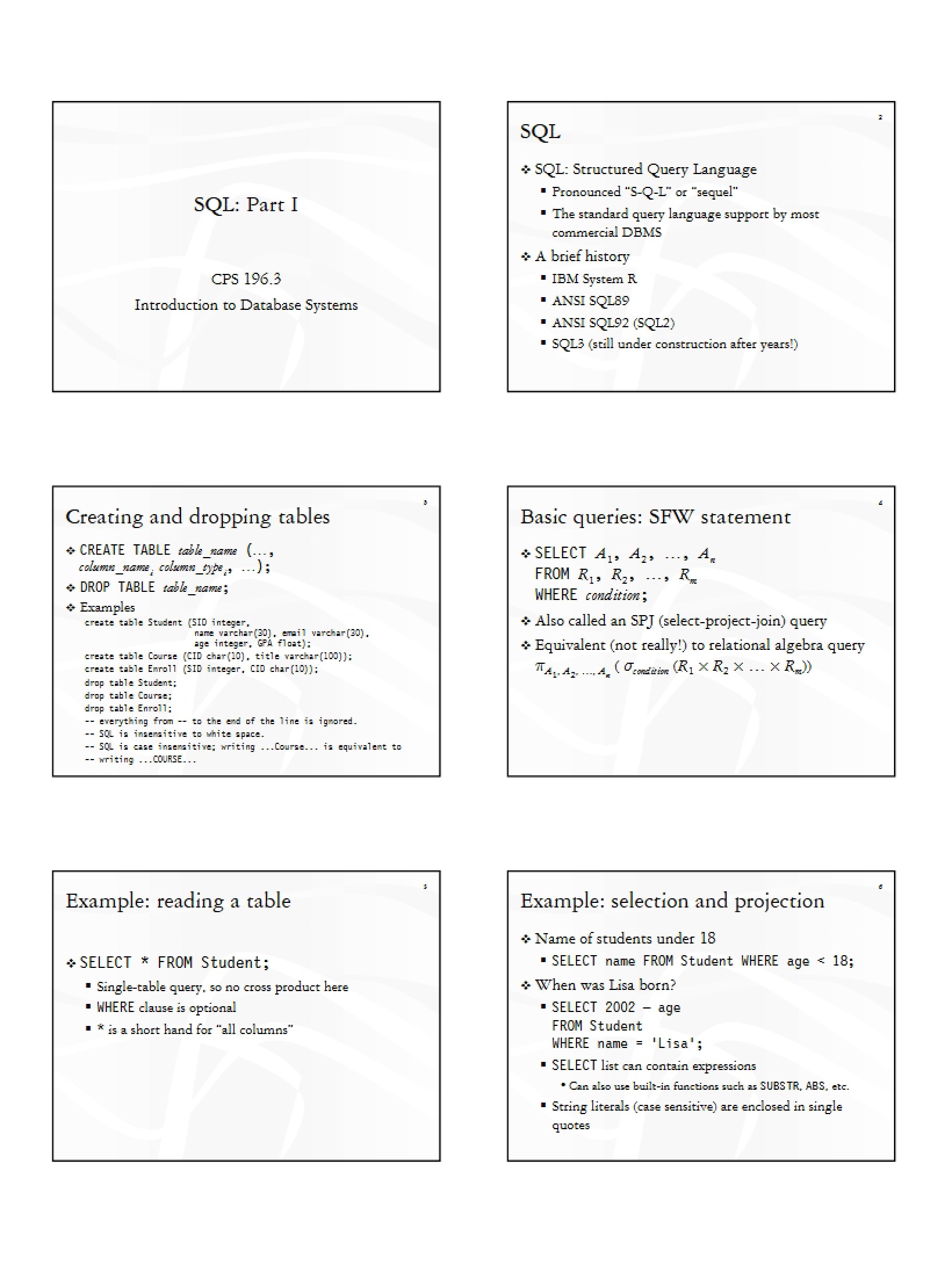Part One of SQL