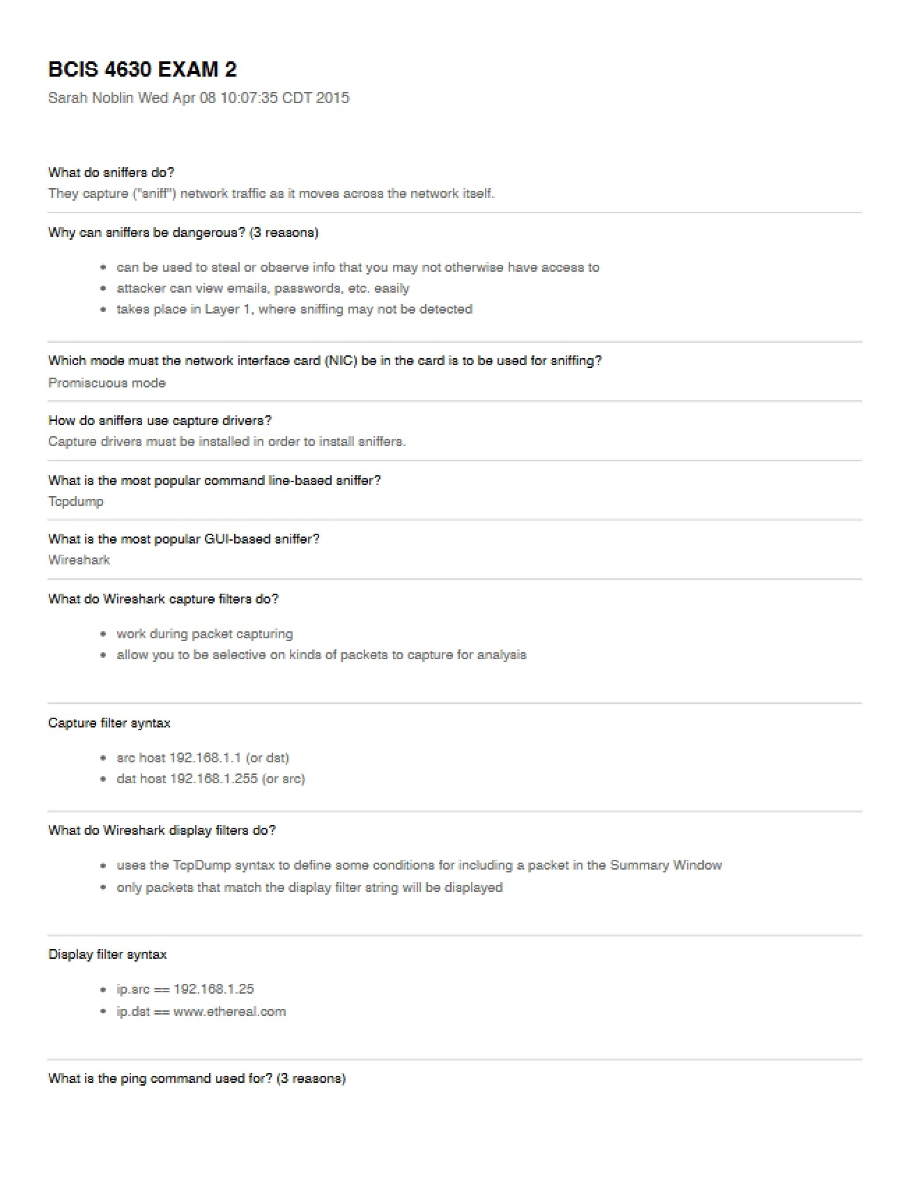 Exam 2 IT Security Fundamentals