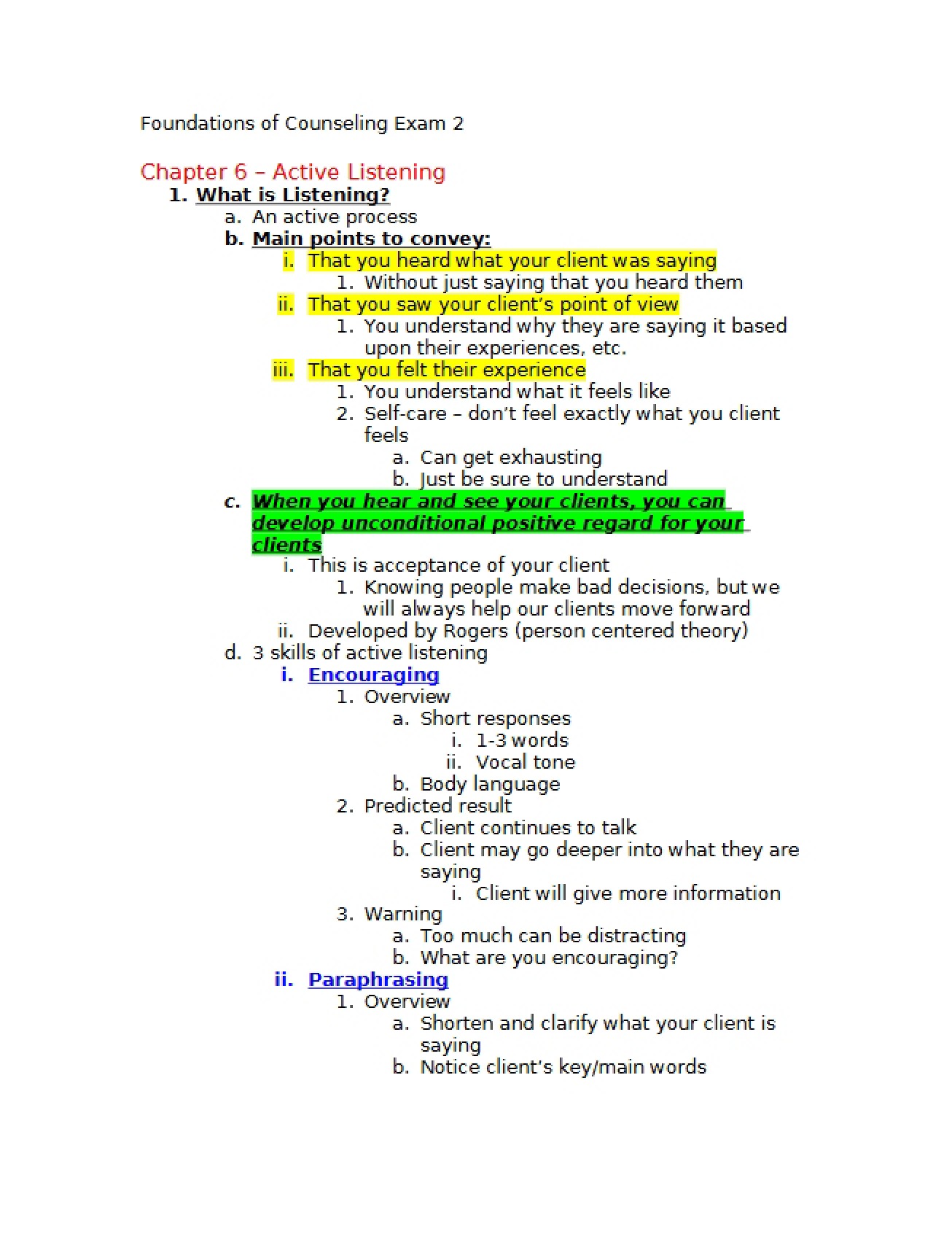 Sixth Chapter Notes on Active Listening