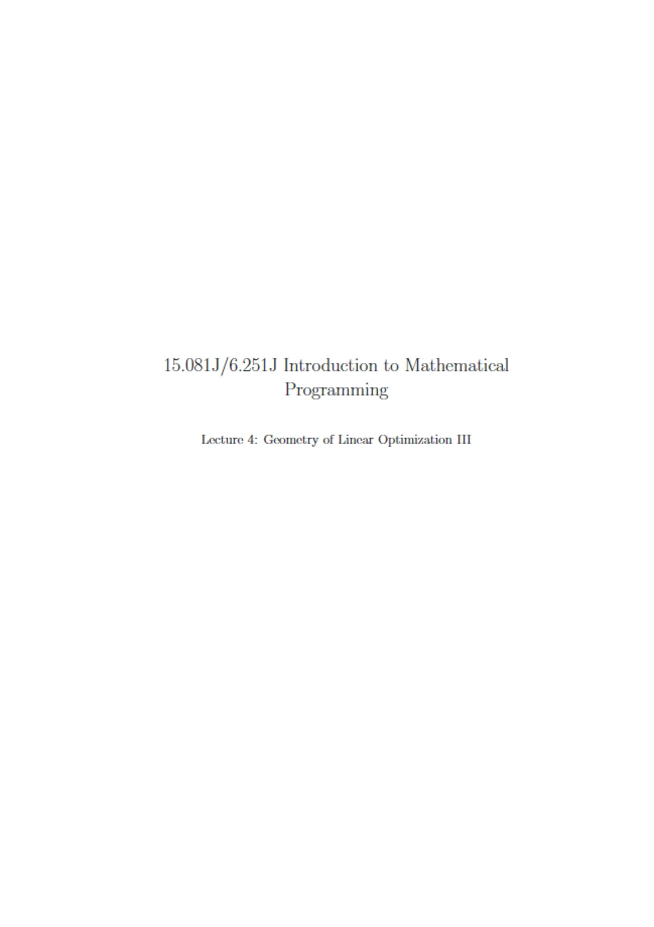 Linear Optimization Geometry III (L4)