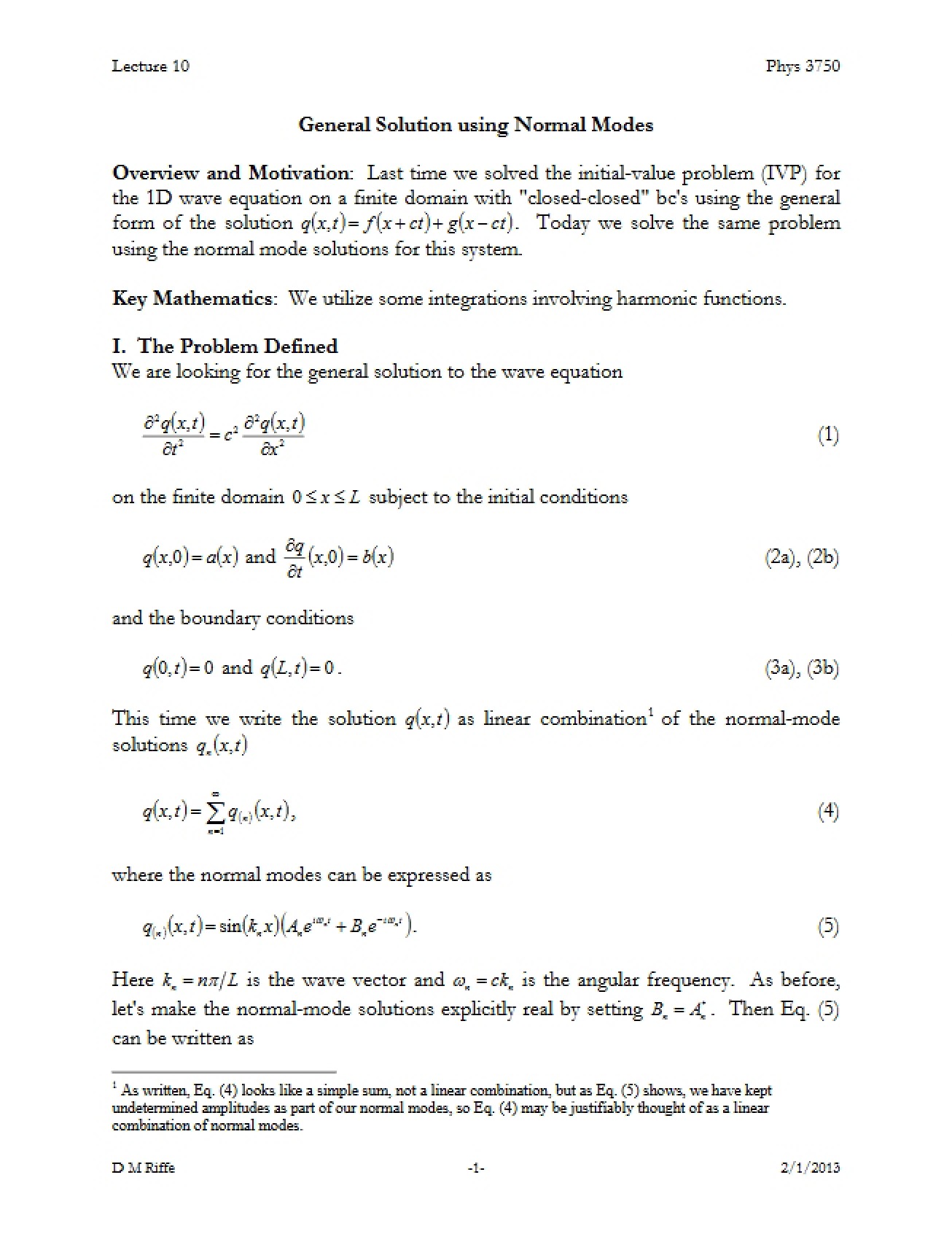 Normal Modes General Solution (Lecture 10)