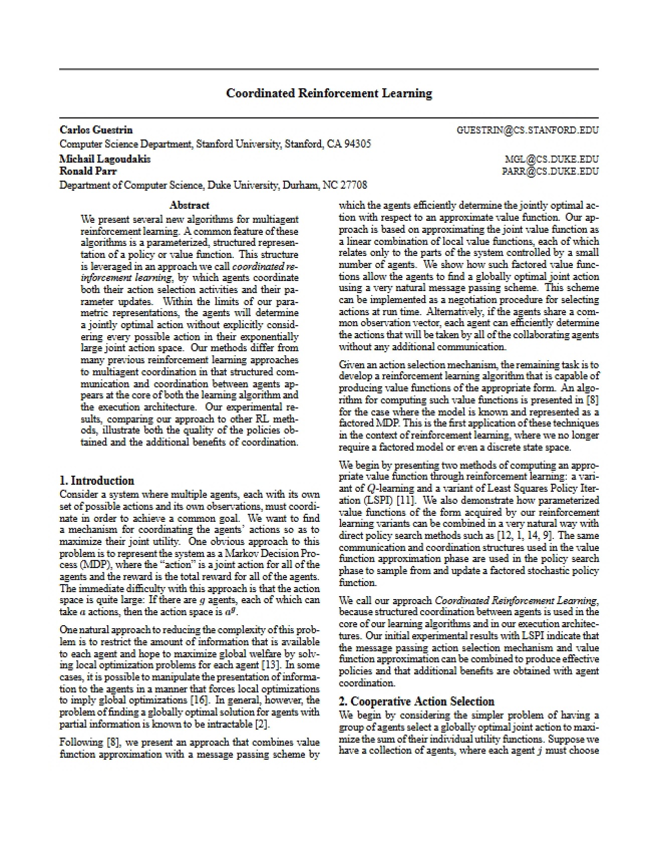 Reinforcement Learning (Coordinated)