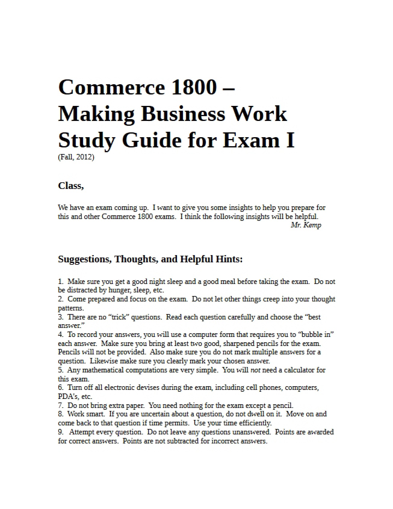 Guide for First Exam