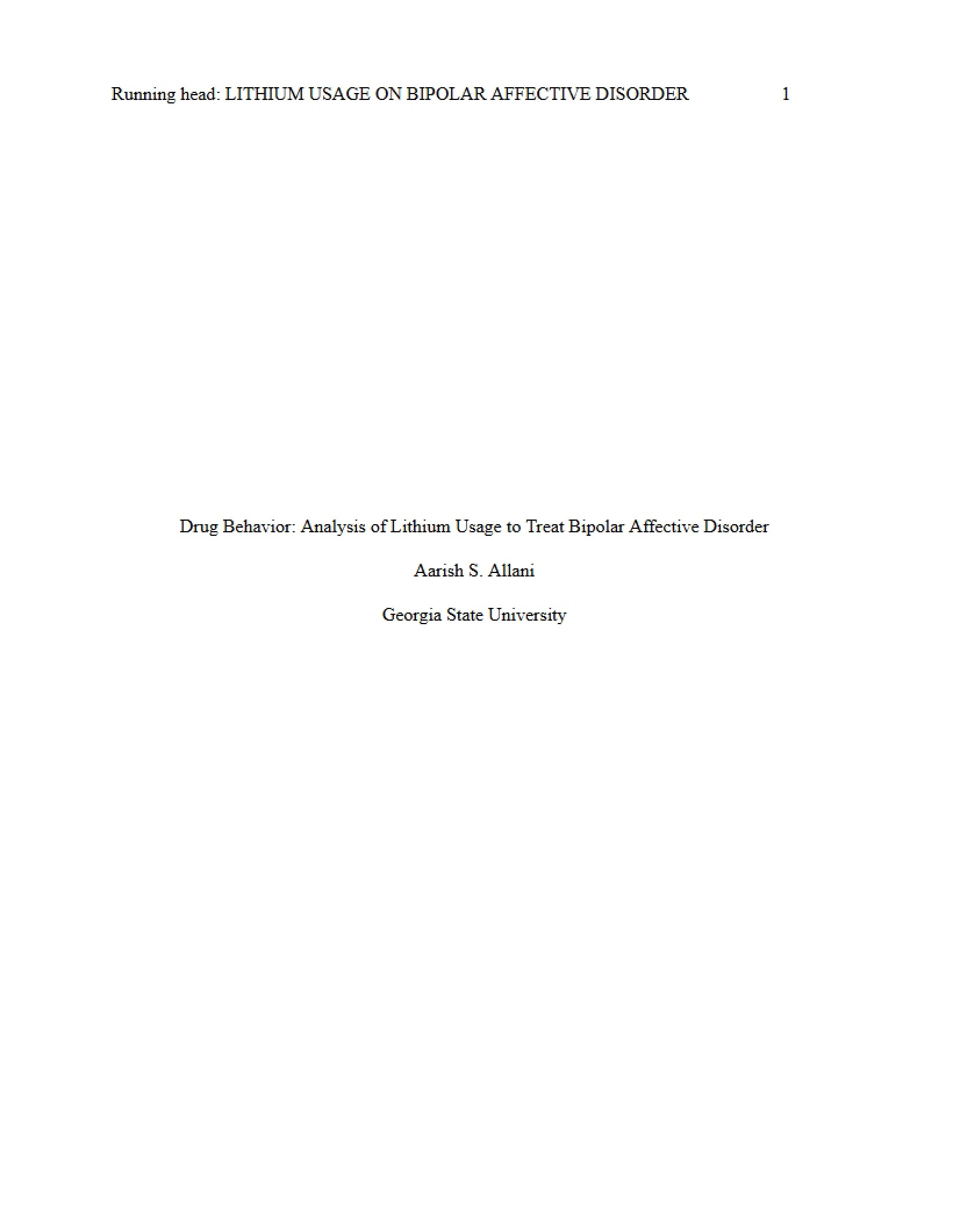 Lithium Usage for Bipolar Affective Disorder Drug Behavior Analysis