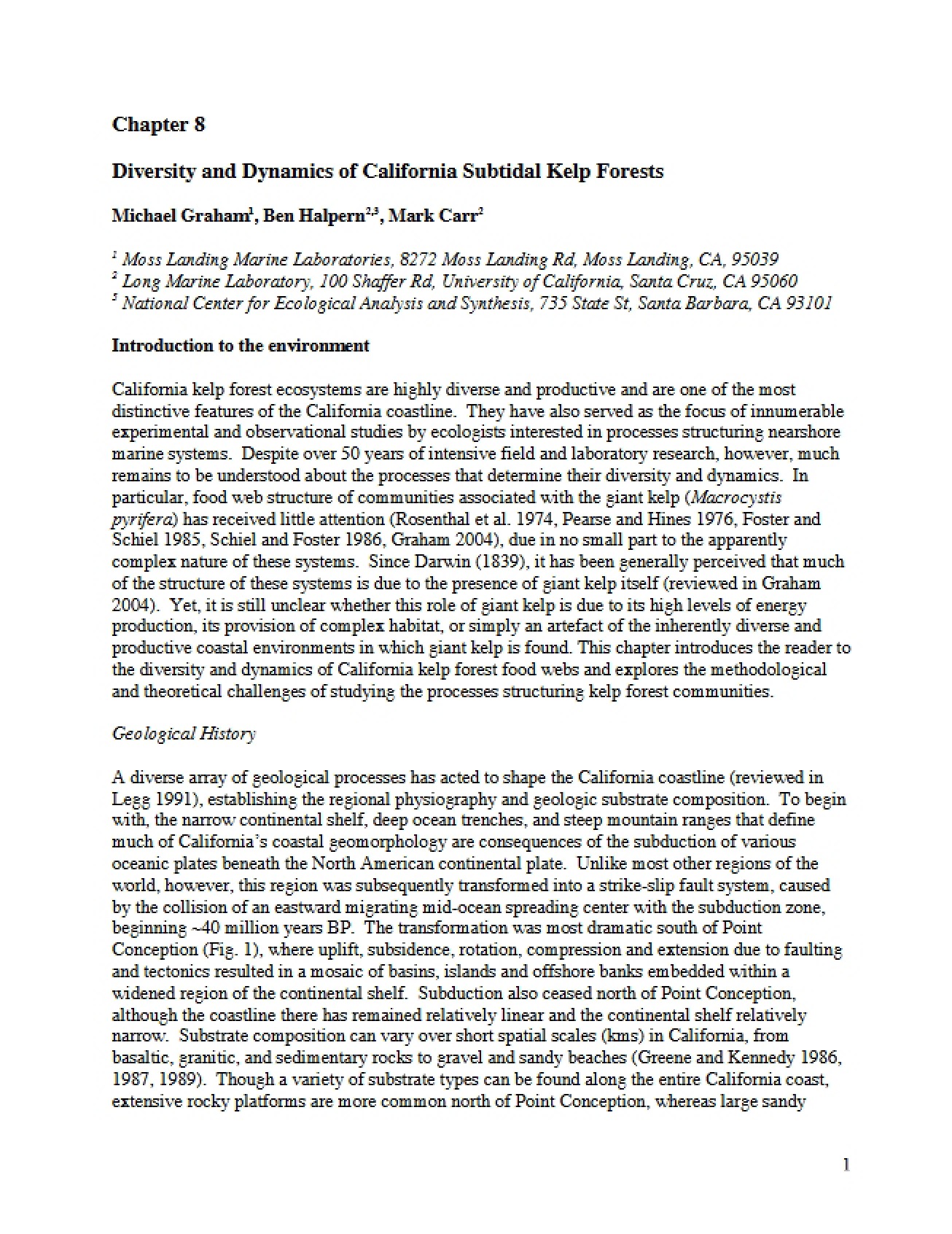 Dynamics and Diversity of Subtidal Kelp Forests in California