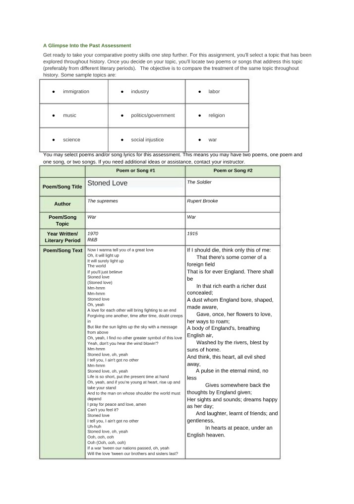 Comparing the Treatment of War Throughout History - Assessment