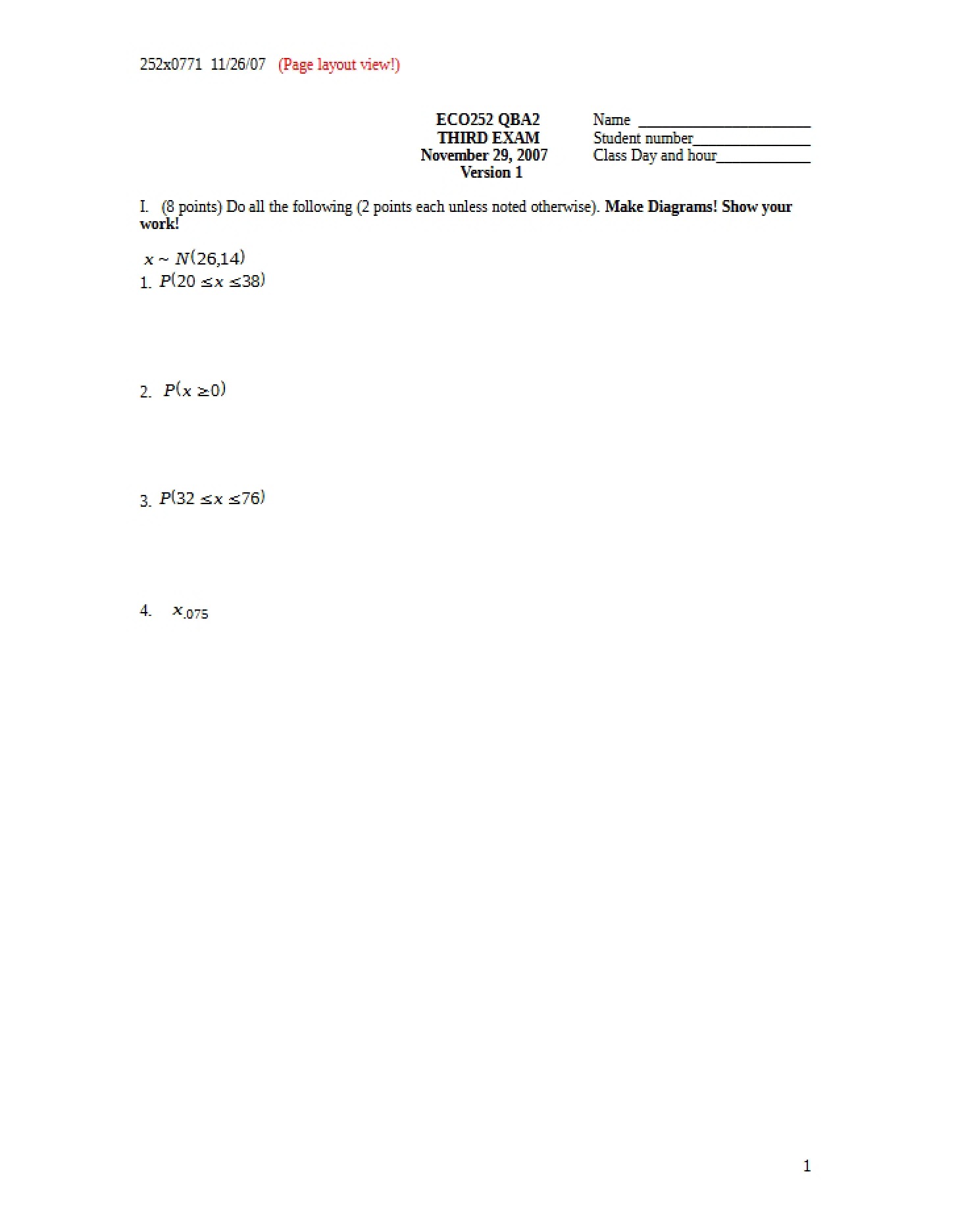 Third Course Exam (ECO 252) - ECO 252