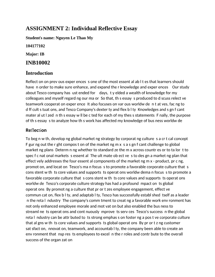 Tesco Global Marketing Strategy and Corporate Culture Analysis