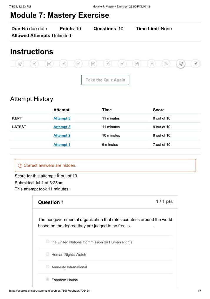 Module 7 Quiz - Mastery Exercise