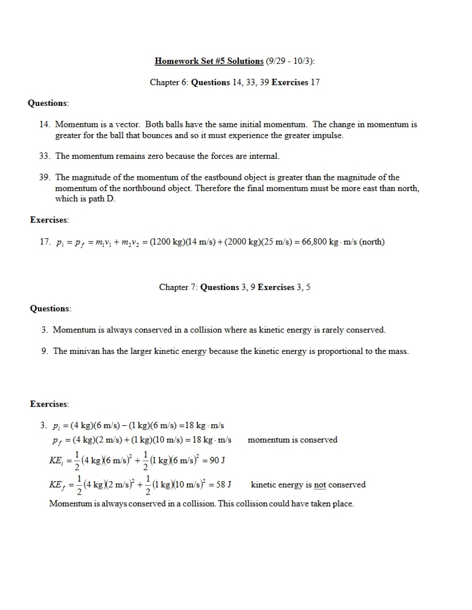 Solutions for Fifth Homework