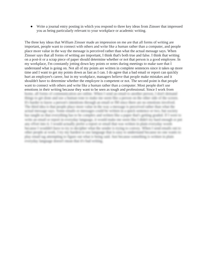 Writing for Connection - Key Ideas from Zinsser
