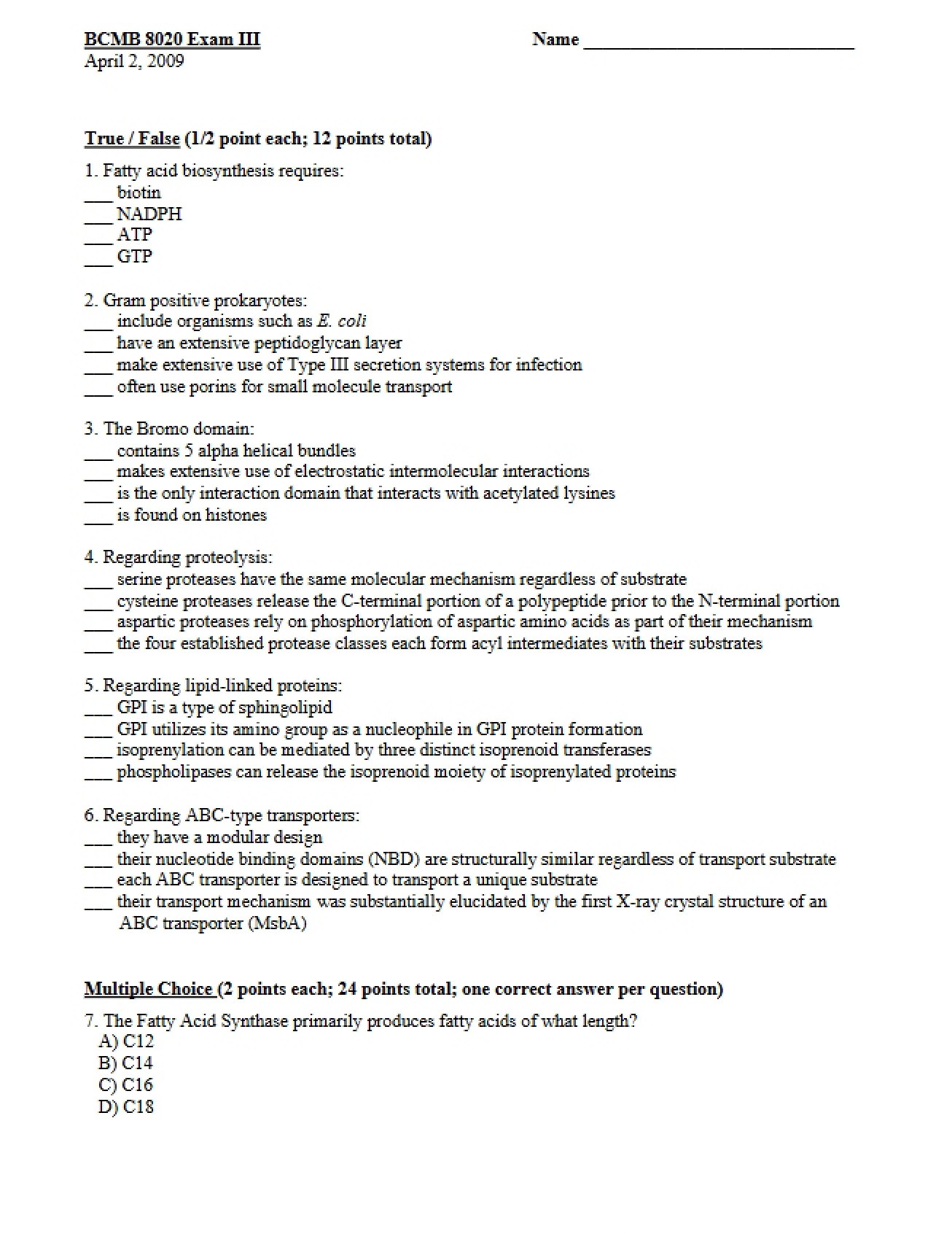 2009 Exam III