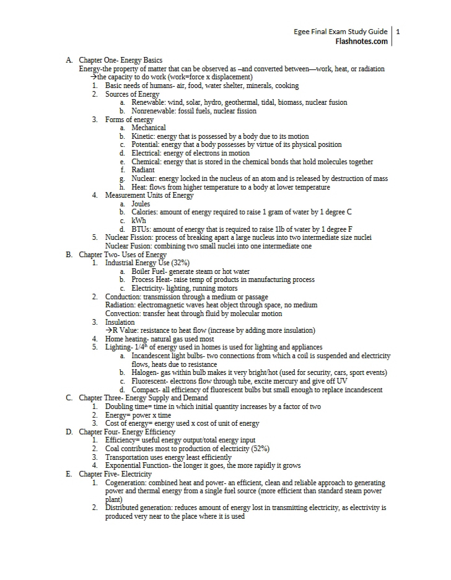 Basics of Energy Chapter One