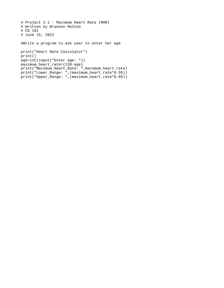 Maximum Heart Rate (MHR) Python Programming Project