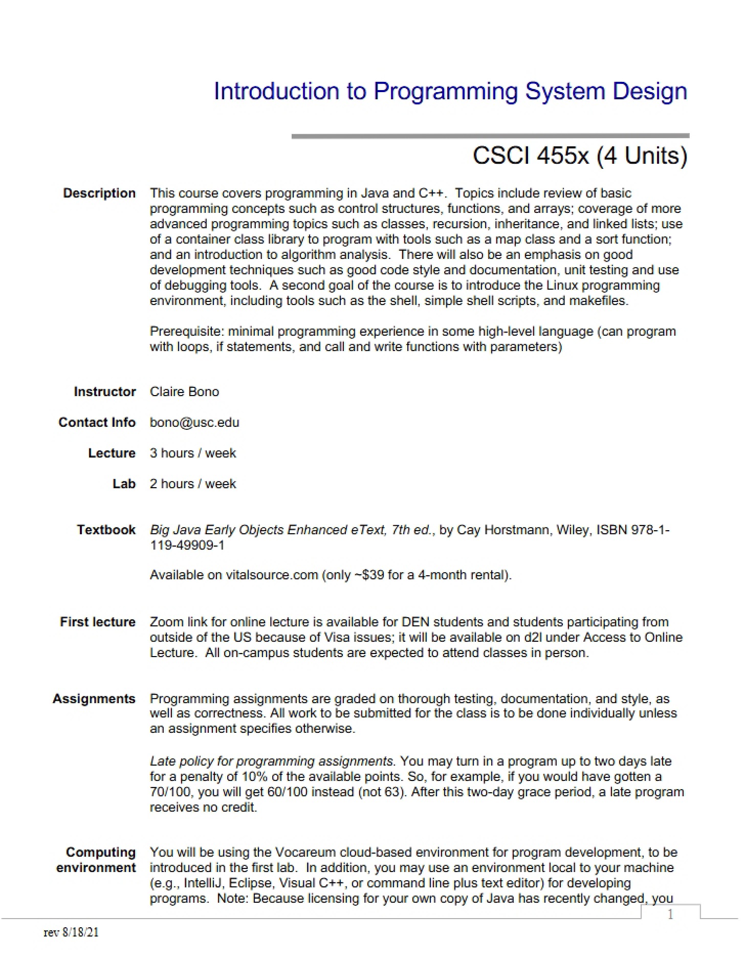 Course Syllabus Document