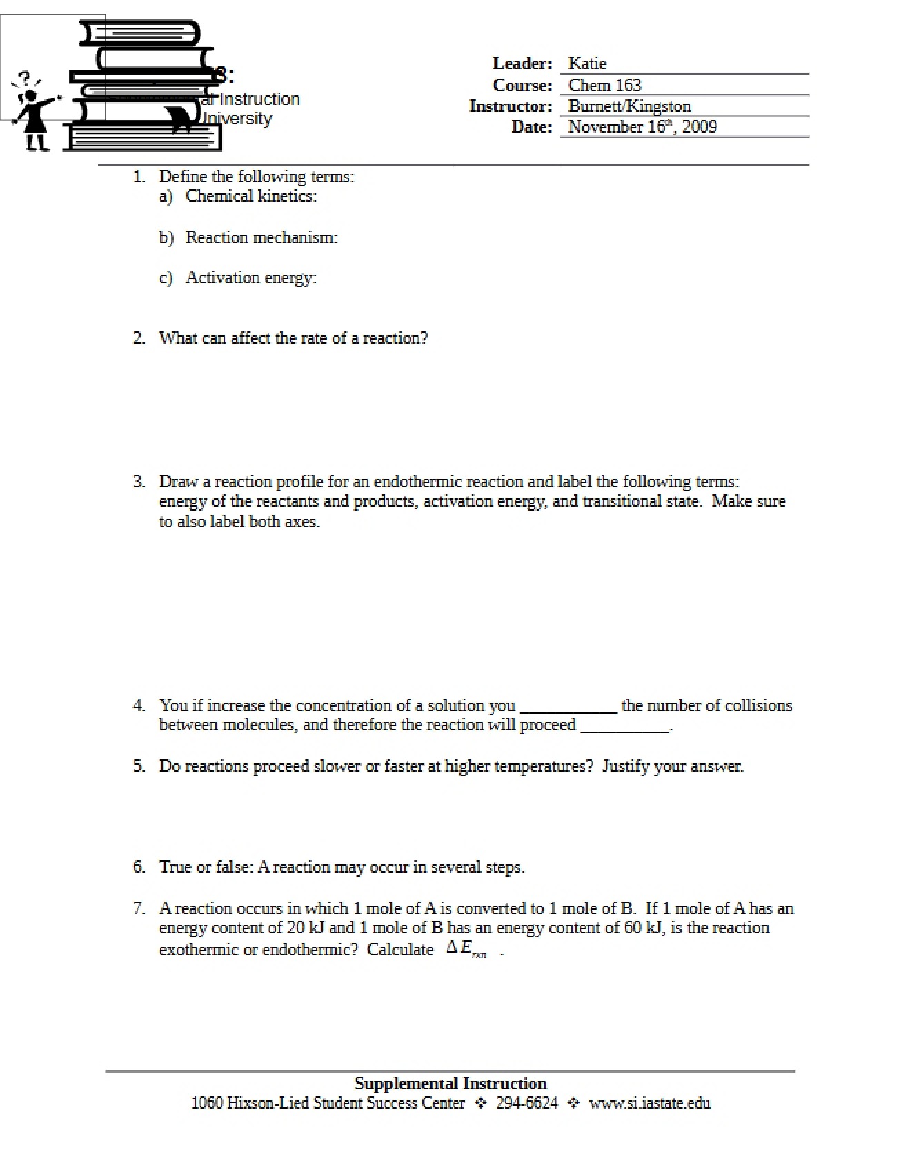 Practice Test for College Chemistry I