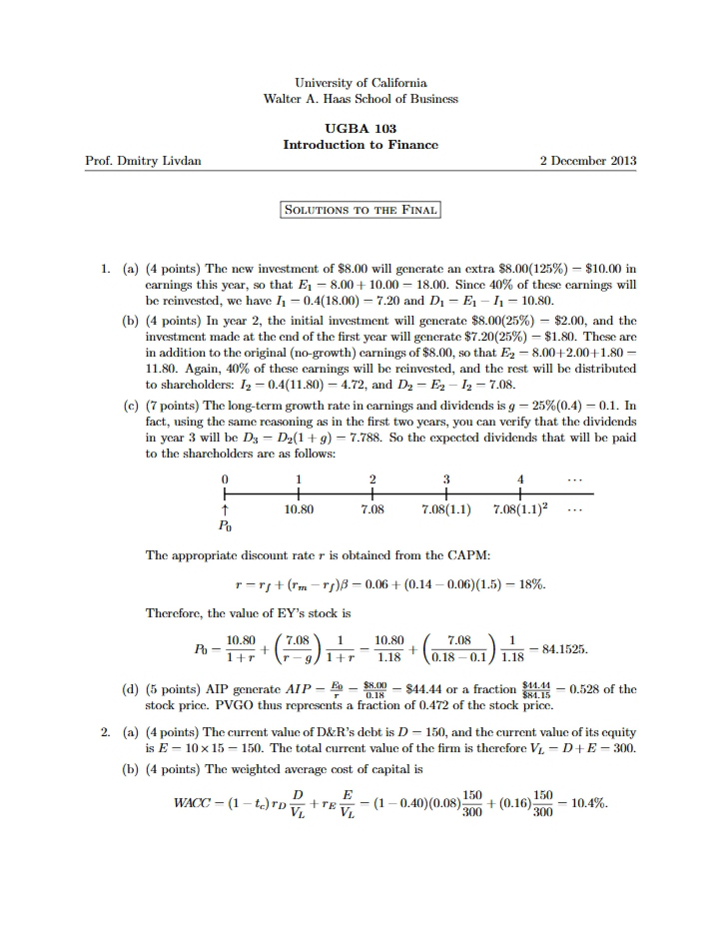 Final Exam Solutions