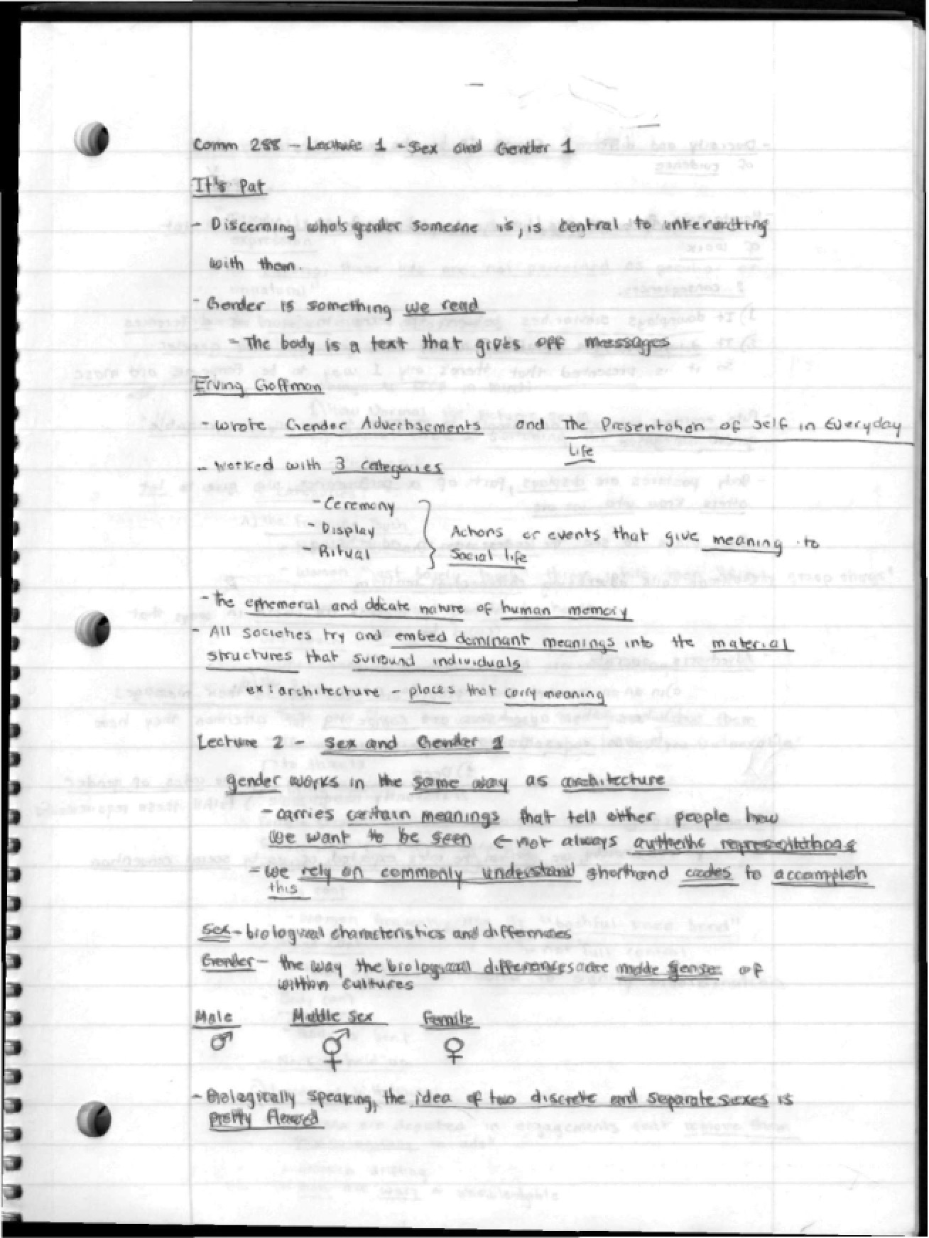 Gender and Sex Representation Notes