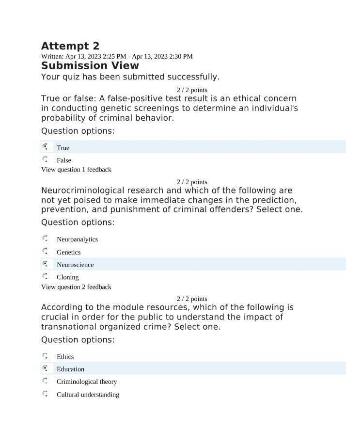 Module Seven Quiz 7-3 - Attempt 2